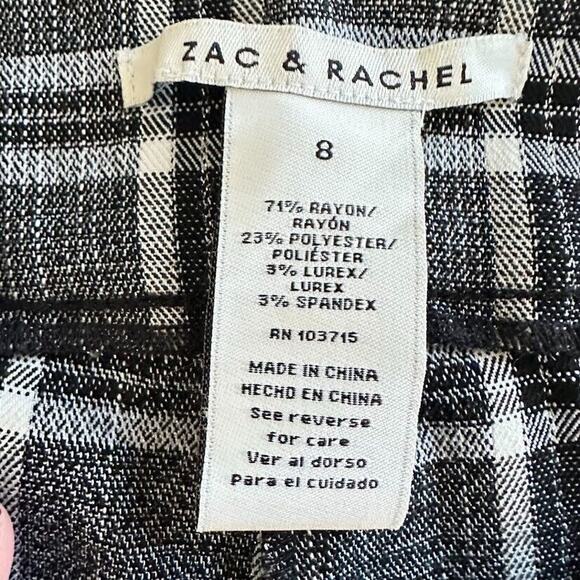 Zac & Rachel Pants Women 8 Black Plaid Grey Ultimate Fit Ankle Pull On Academia - Picture 5 of 7